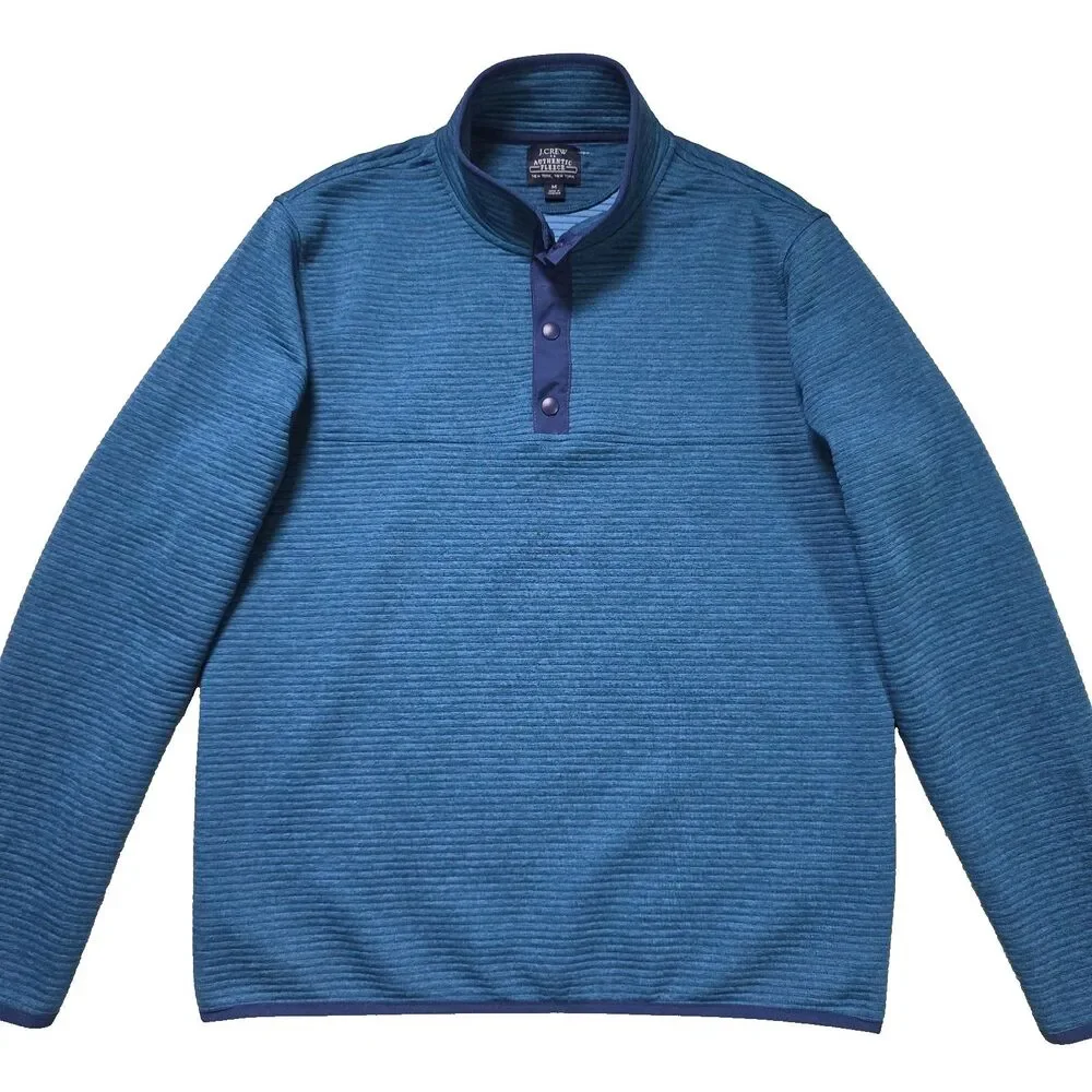 J.Crew Authentic Fleece Mens Medium Heritage Snap Neck Blue Sweater